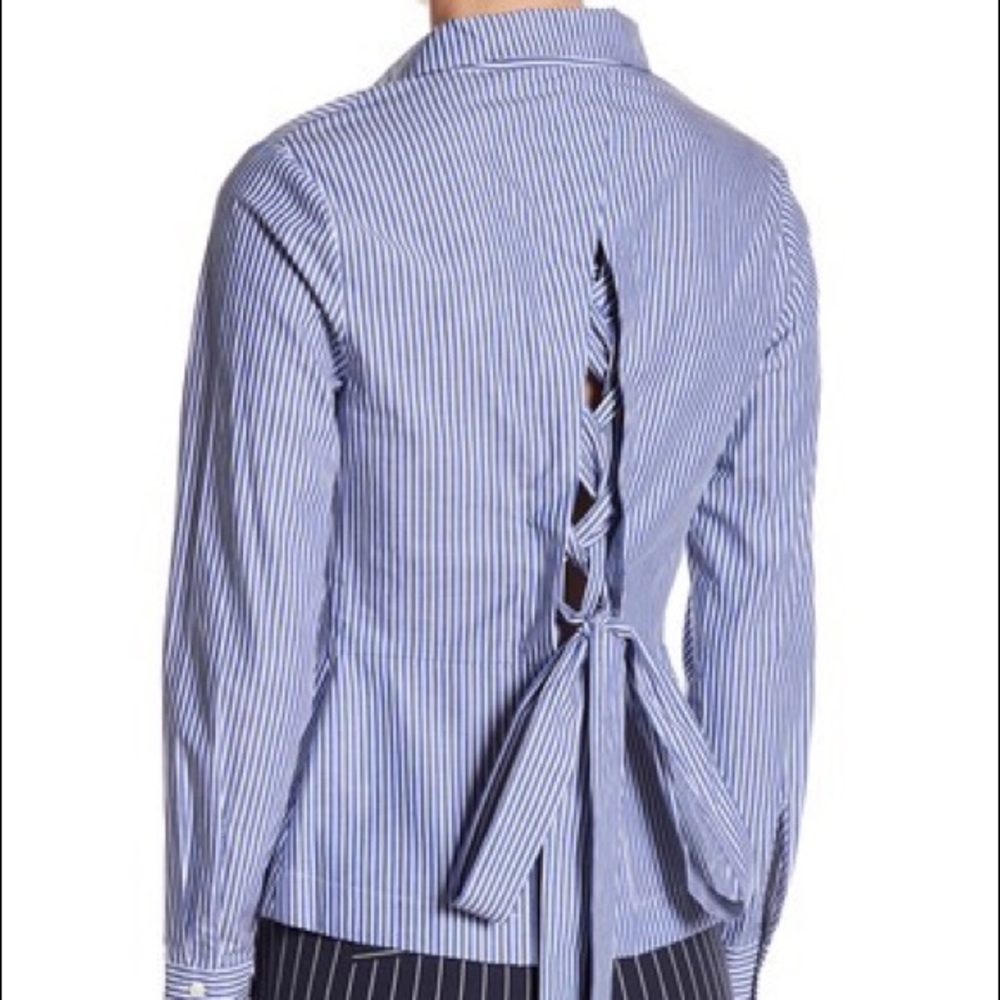 10 Crosby Derek Lam Striped Lace Up Button Up - Picture 2 of 8